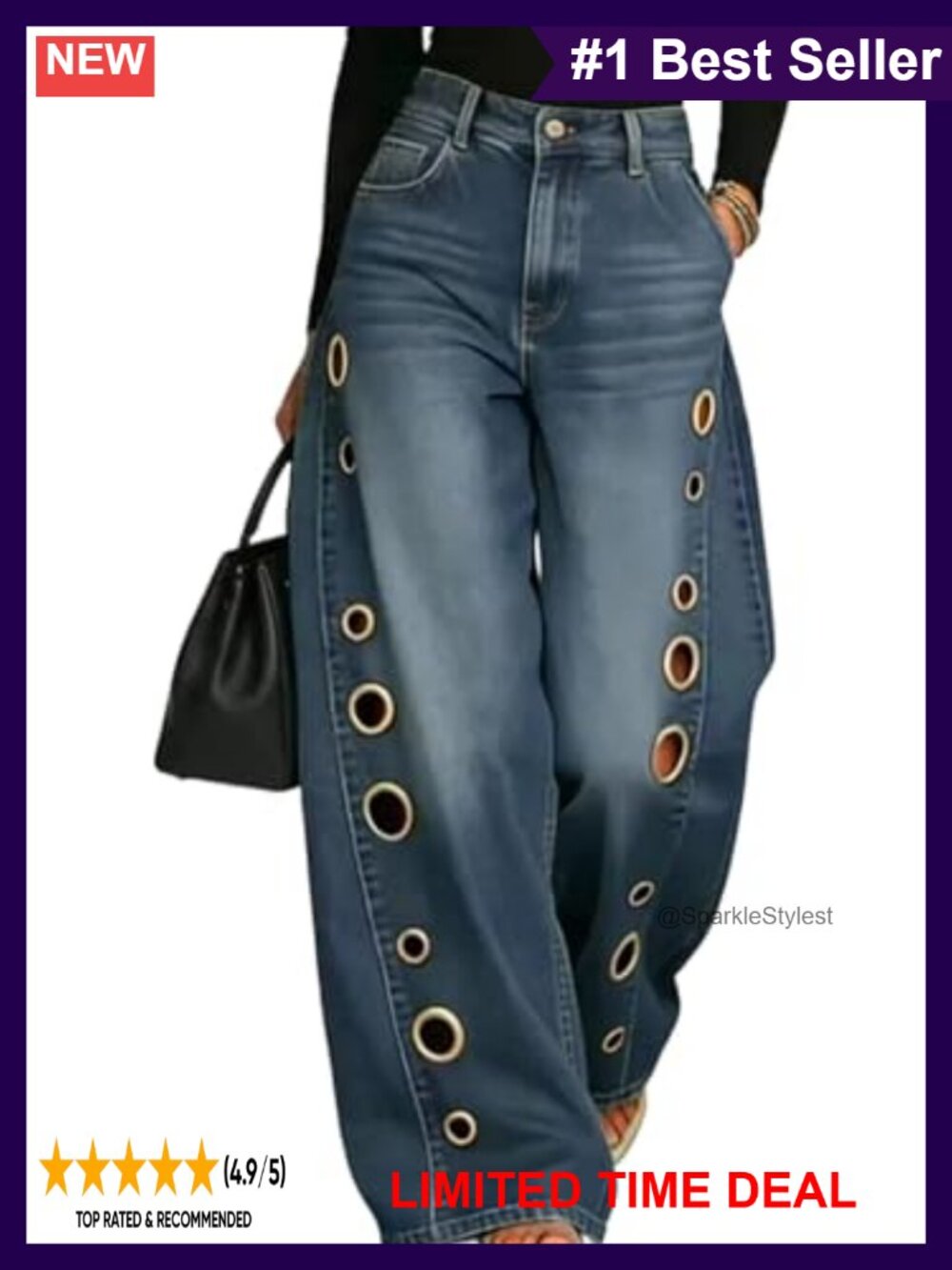 Women's Barrel Cutout High Waist Wide Leg Vintage Denim Jeans